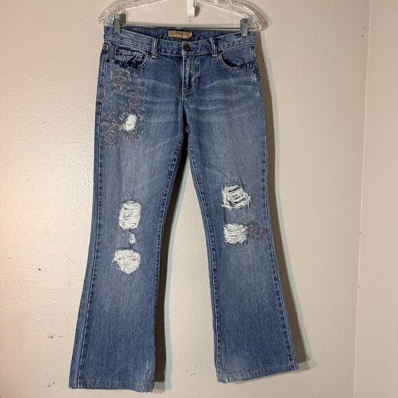 Abercrombie Fitch Jeans Womens SZ 2 Flared Denim Distressed Y2K Rave Style Boho - Picture 1 of 8